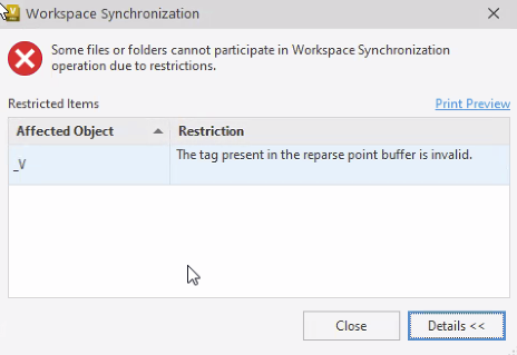 How to fix The tag present in the reparse point buffer is invalid: