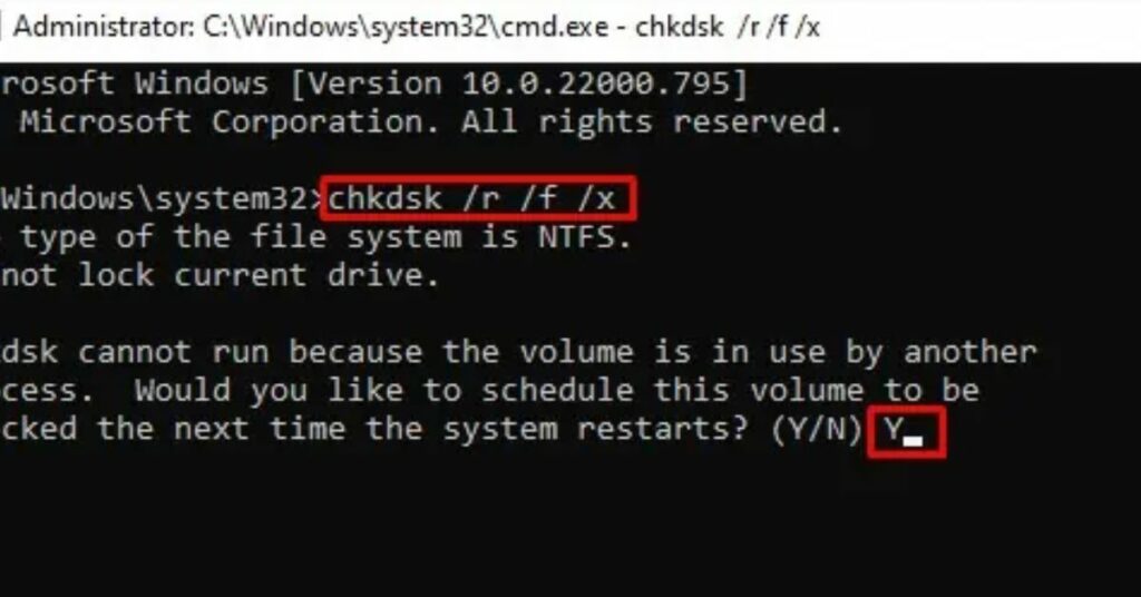 Run chkdsk c: /r /f